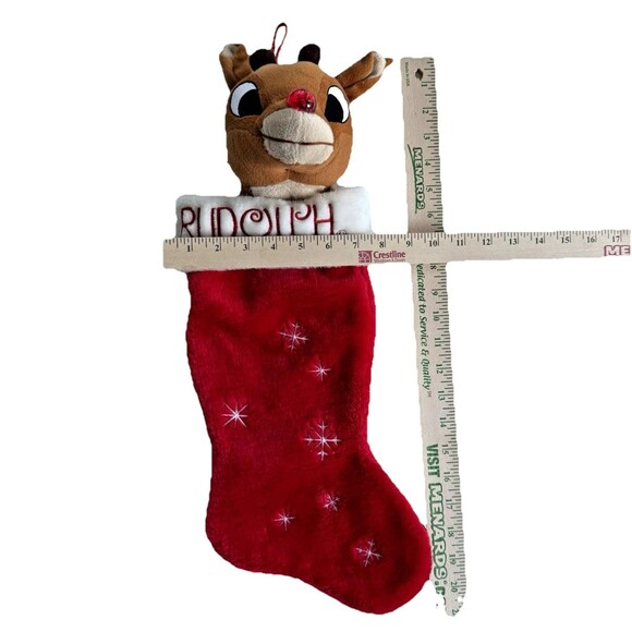 Vtg 90s Rudolph the Red Nose Reindeer Plush Christmas Stocking Red Shiny Nose 3D - Picture 4 of 7